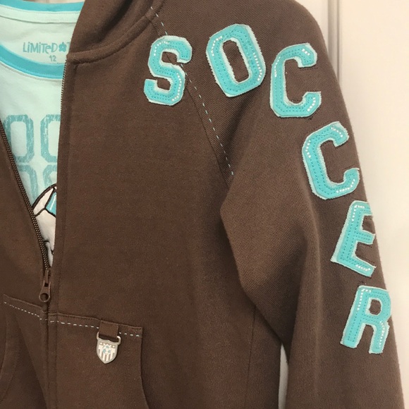 Girls Brown and Turquoise Cotton Soccer Tracksuit - Picture 4 of 6